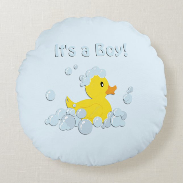It's a Boy Bubble Baby  Blue Round Cushion (Front)