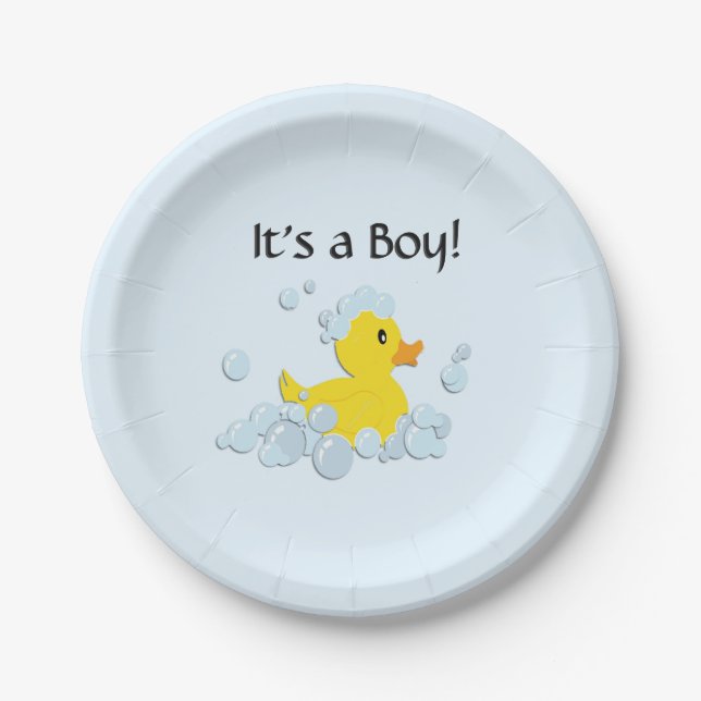 It's a Boy Bubble Baby Shower Blue Paper Plate (Front)