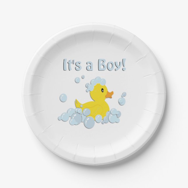 It's a Boy Bubble Baby Shower Paper Plate (Front)