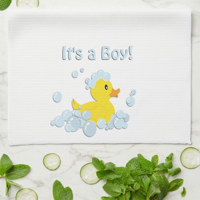 It's a Boy Bubble Baby Shower Tea Towel (Folded)