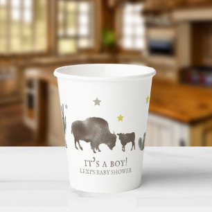 It's A Boy Buffalo Cactus Stars Desert Baby Shower Paper Cups