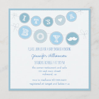 It's A Boy Bunting Banner Baby Shower Invite