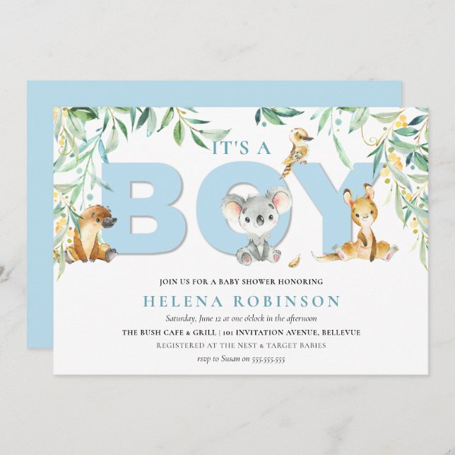 It's A Boy Bush Babies Baby Shower Invitations (Front/Back)