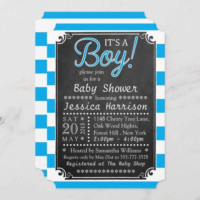 It's A Boy! Chalkboard Baby Shower Invitations (Front/Back)