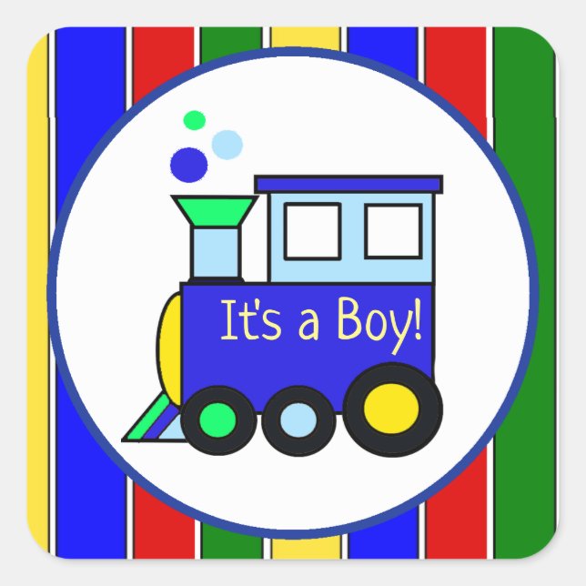 It's a Boy Choo Choo Train Prime Baby Shower Square Sticker (Front)