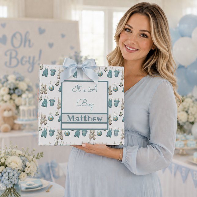 It's A Boy Clothes Line Name Baby  Wrapping Paper (Creator Uploaded)