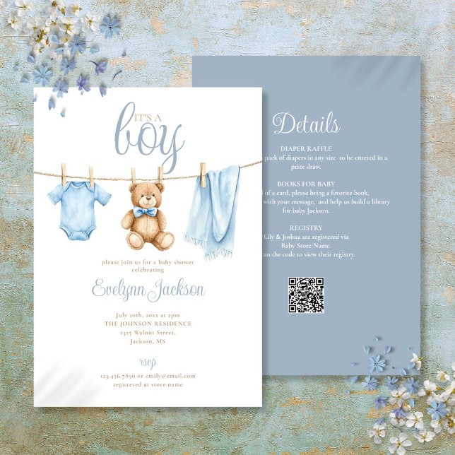 Its A Boy Clothesline Baby Shower All In One Invitation (Creator Uploaded)