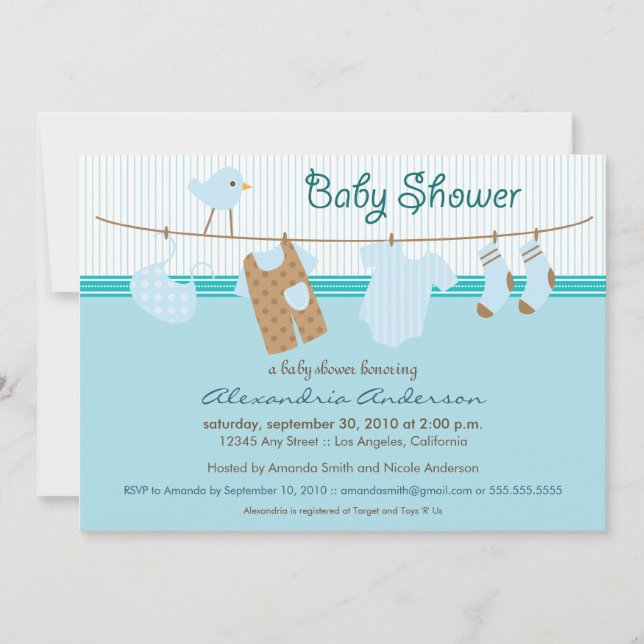 It's a Boy! Clothesline Baby Shower Invitation (Front)
