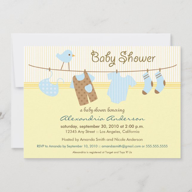 It's a Boy! Clothesline Baby Shower Invitation (Front)