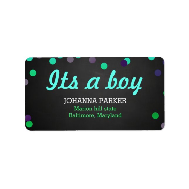 Its A Boy Colourful Confetti Rustic Chalkboard Label (Front)