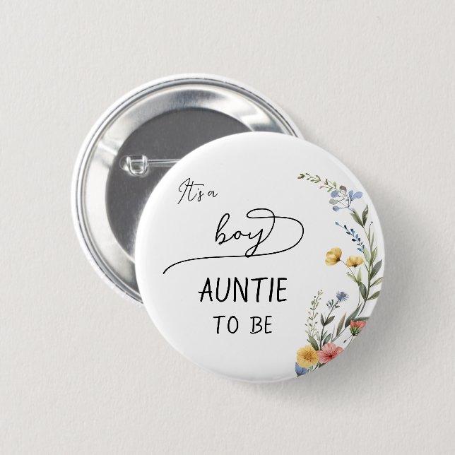 It's a Boy! Colourful Wildflower Auntie-to-be 6 Cm Round Badge (Front & Back)