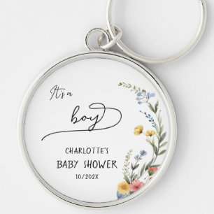 It's a Boy! Colourful Wildflower Baby Shower Key Ring