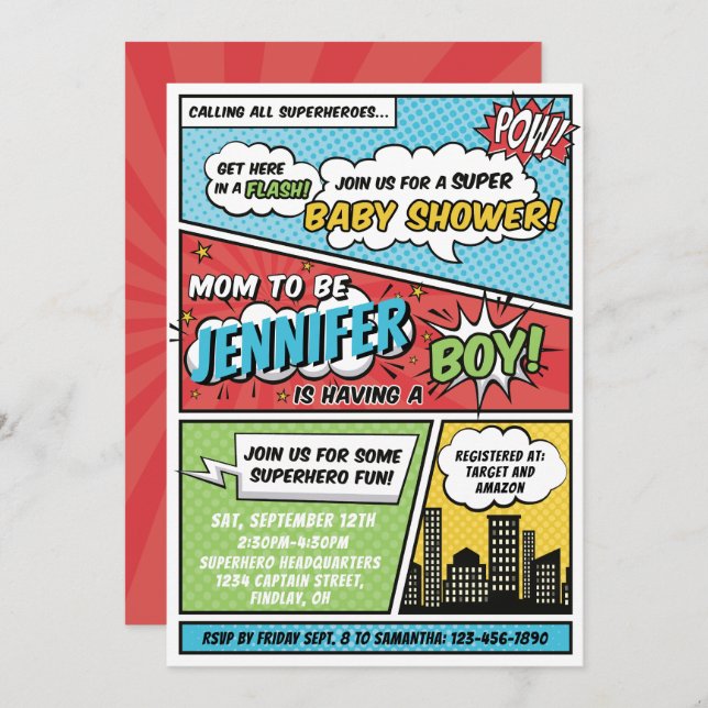 Its A Boy Comic Book Superhero Baby Shower Invitation (Front/Back)