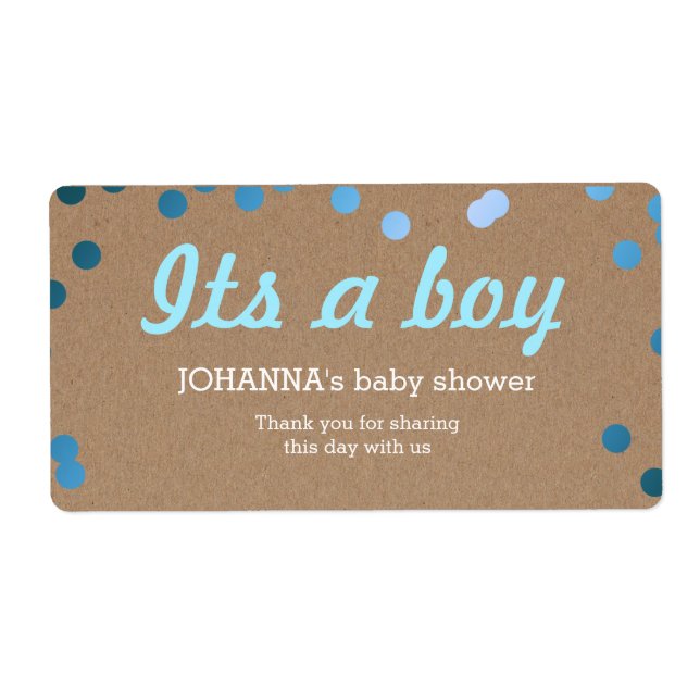 Its A Boy Confetti Kraft Paper Water Bottle Favour (Front)