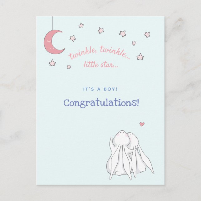 It's a boy! Congratulations - Cute Rabbits Postcard (Front)