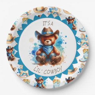 It's a Boy Cowboy Teddy Bear Boy's Baby Shower Paper Plate