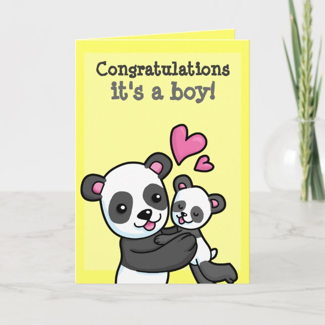 It's a boy customizable Panda Bear cuddle Card (Front)