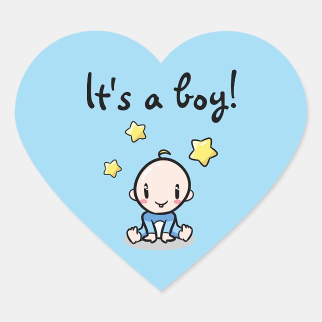 It's a boy!, cute baby boy, heart-shaped sticker (Front)