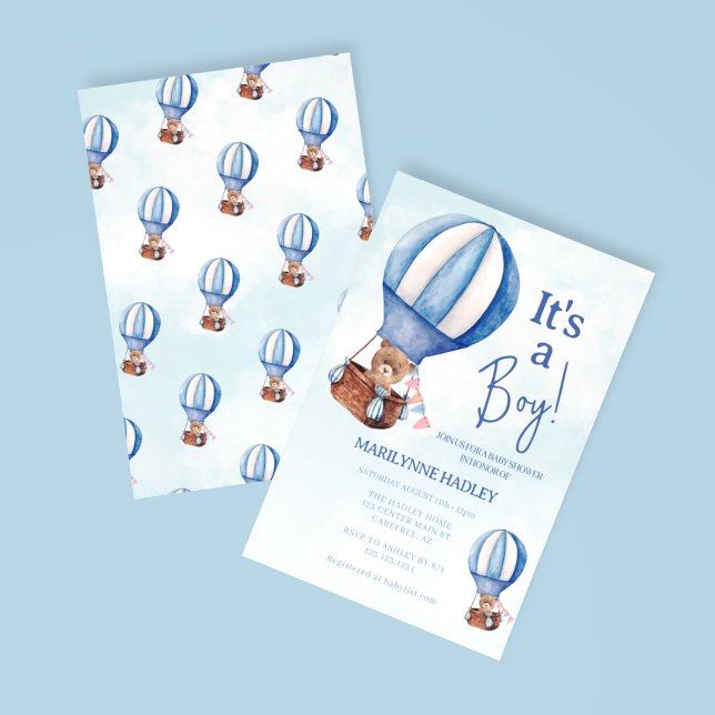 It's a Boy Cute Bear Balloon Baby Shower Invitation (Creator Uploaded)