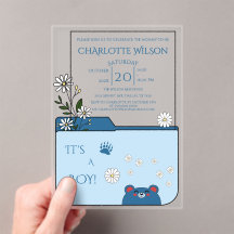 It's A Boy! Cute Bear & Daisy Flowers Baby Shower