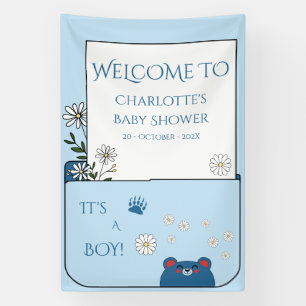 It's A Boy! Cute Bear & Daisy Flowers Baby Shower Banner