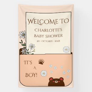 It's A Boy! Cute Bear & Daisy Flowers Baby Shower Banner