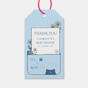 It's A Boy! Cute Bear & Daisy Flowers Baby Shower Gift Tags