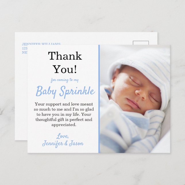 It's A Boy Cute Blue Baby Sprinkle Thank You Postcard (Front/Back)
