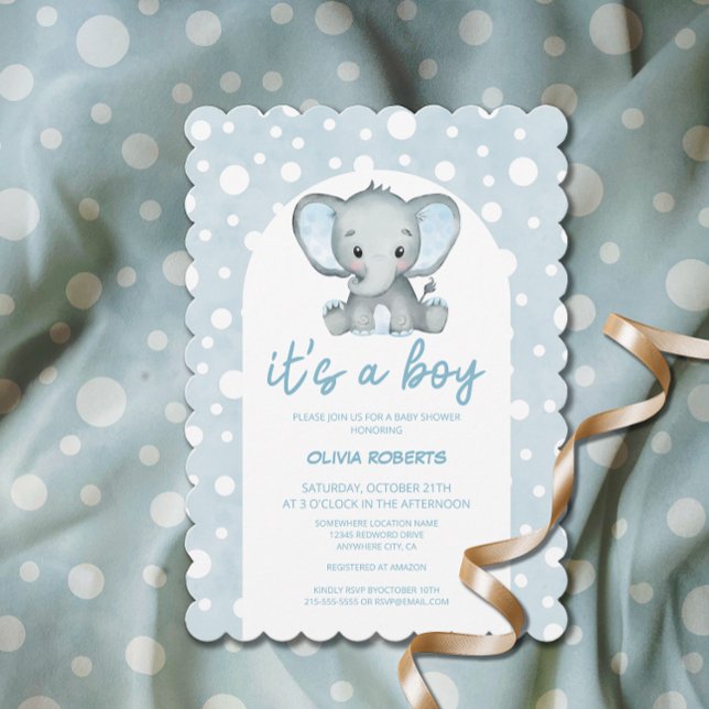 It's a Boy Cute Blue Elephant Baby Shower Invitation (Creator Uploaded)