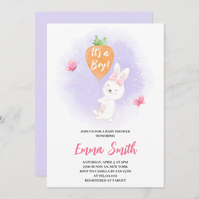 It's a Boy Cute Bunny Baby Shower Invitation (Front/Back)