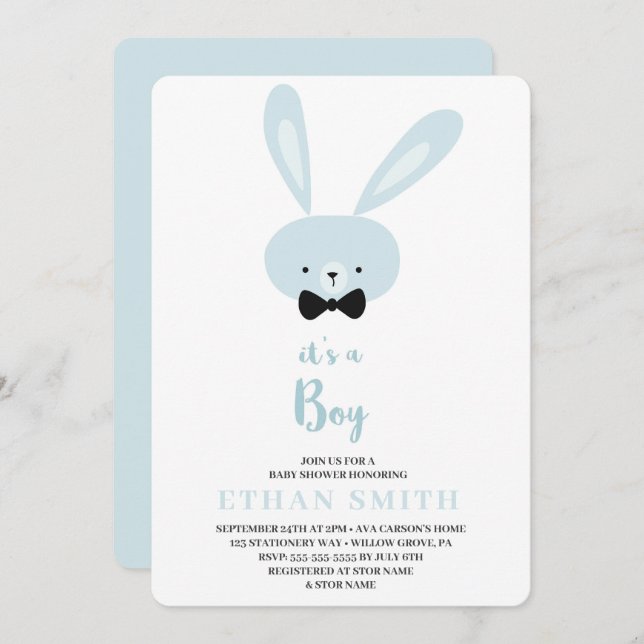 It's a Boy Cute Bunny Baby Shower Invitation (Front/Back)