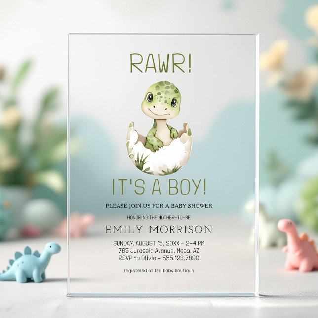It's a Boy Cute Dinosaur Baby Boy Shower Acrylic Invitations (Creator Uploaded)