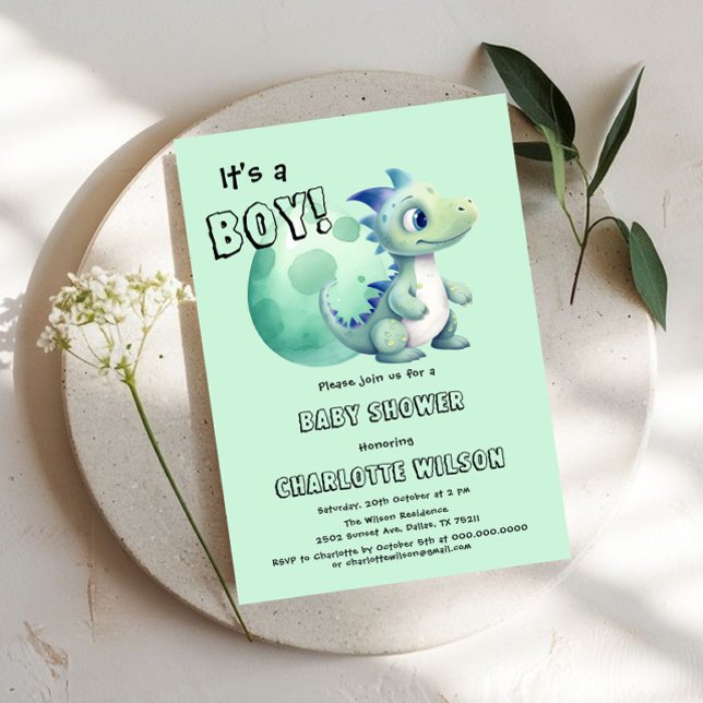 It's a Boy! Cute Dinosaur with Its Egg Baby Shower Invitation (Creator Uploaded)