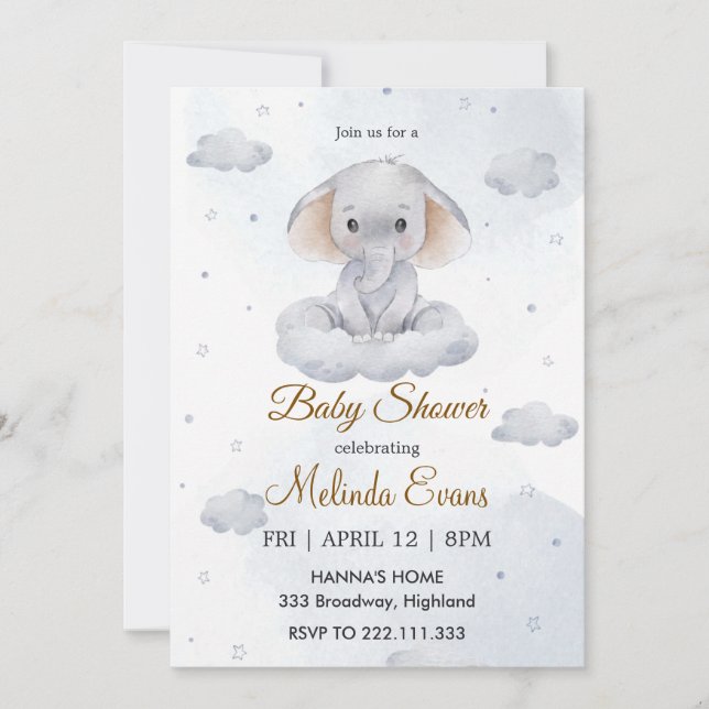 It's a boy cute elephant baby shower invitation (Front)