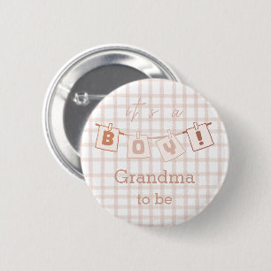 It's a Boy! Cute Gingham Notedry Grandma-to-be 6 Cm Round Badge