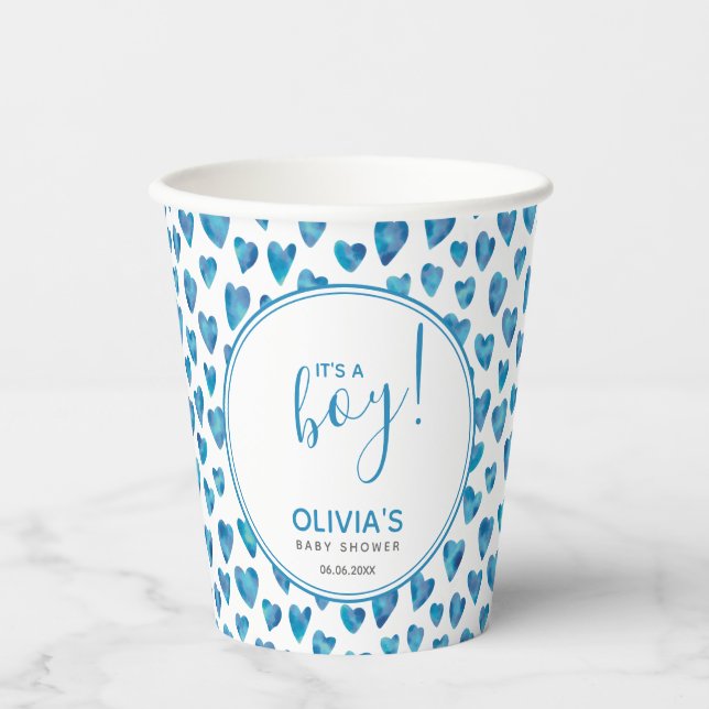 It's A Boy Cute heart baby shower Paper Cups (Front)