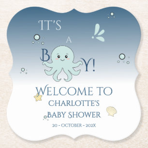 It's A Boy! Cute Ocean Animals Baby Shower Paper Coaster