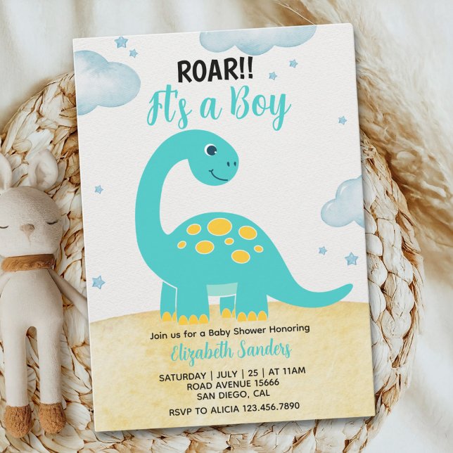 It's a Boy, Cute Watercolor Dinosaur Baby shower  Invitation (Creator Uploaded)