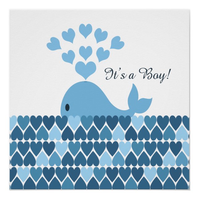 It's A Boy! Cute Whale Poster (Front)