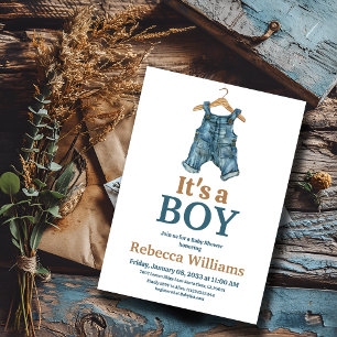It's a Boy Denim Bodysuit Blue Jean Baby Shower Invitation