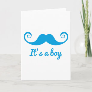 it's a boy design with blue moustache for baby announcement