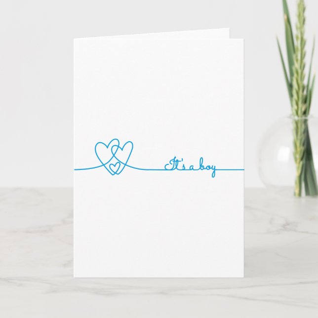 it's a boy design with hearts, blue line drawing announcement (Front)