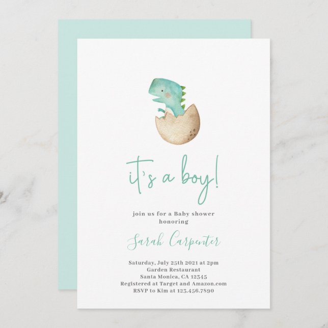 It's a Boy dinosaur baby shower boy Invitation (Front/Back)