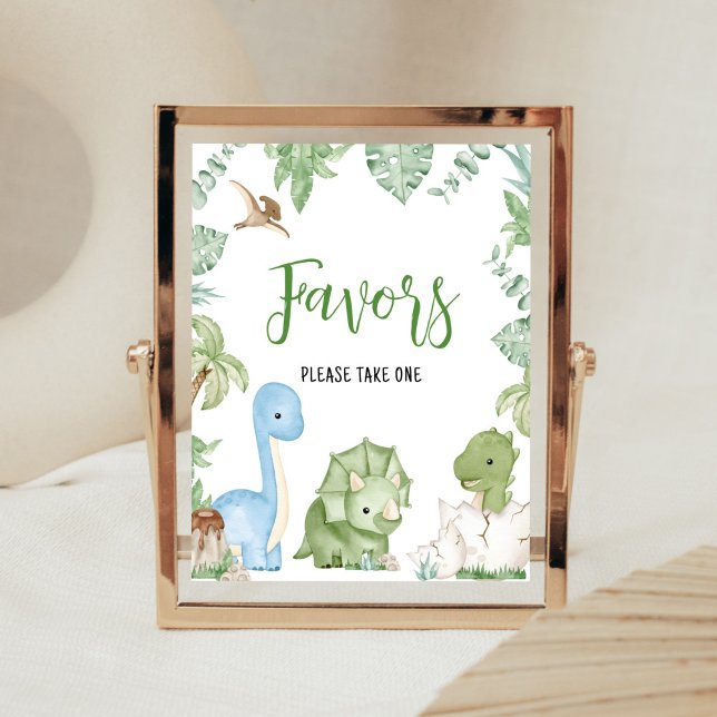It's A Boy Dinosaur Baby Shower Favours Poster (Greenery Boy Dinosaur Baby Shower Favors Sign)