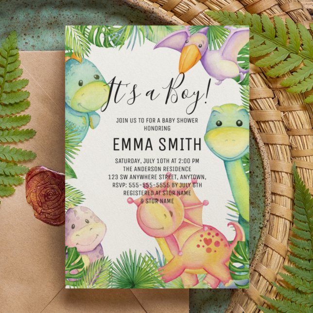 It's a Boy Dinosaur Baby Shower Party Invitation (Creator Uploaded)