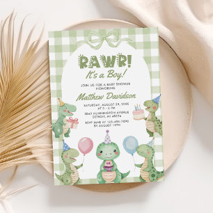 It's A Boy Dinosaur Gingham Baby Shower Invitation