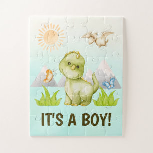 Its A Boy Dinosaur Theme Gender Reveal Baby Shower Jigsaw Puzzle