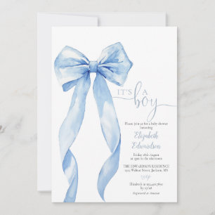 Its A Boy Elegant Blue Bow Baby Shower Invitation