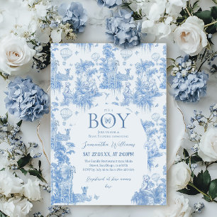 It's a Boy Elegant Blue Toile Safari Baby Shower Invitation