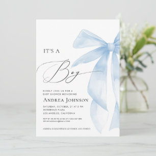 It's a Boy   Elegant Classy Blue Bow Baby Shower Invitation